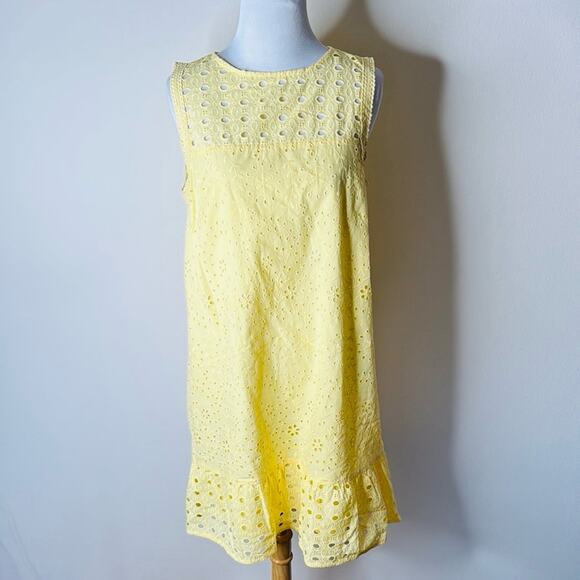 LOFT Yellow Eyelet Mini Shift Dress - Picture 2 of 6